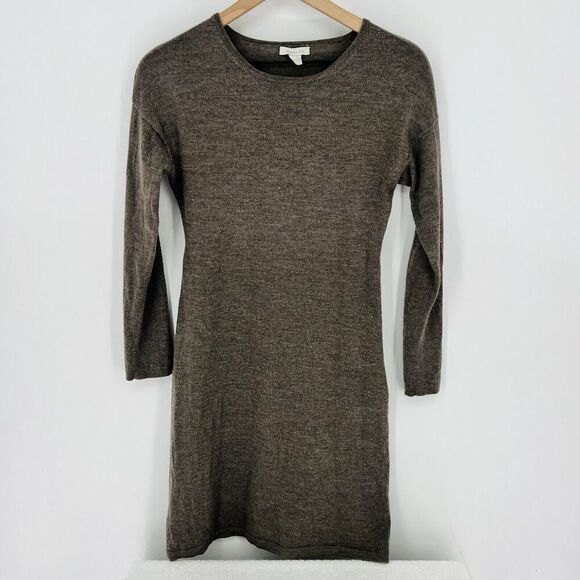 Garnet Hill Sweater Dress Womens 100% Merino Wool LS Tan Brown Size Small - Picture 1 of 4